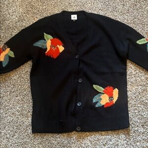 CAbi Black Cardigan with Colorful Floral Design